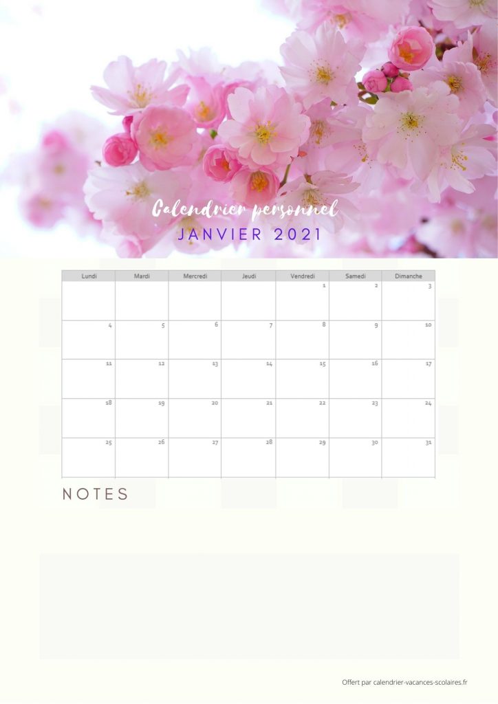 Calendriers Mensuels thème Fleurs de Cerisier