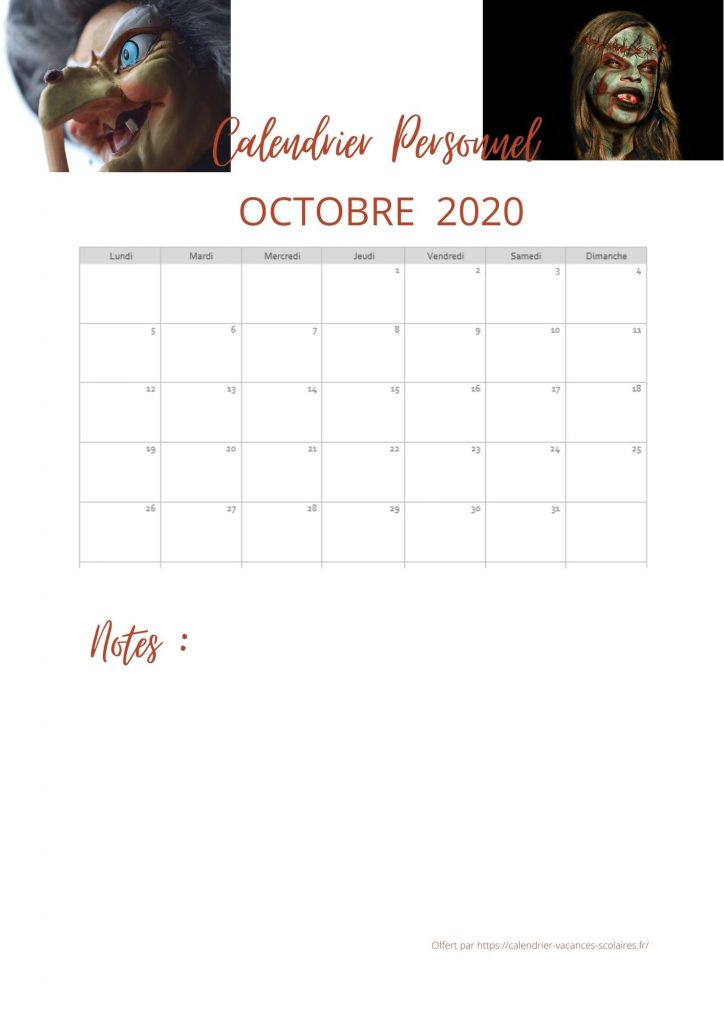 Calendrier d'Octobre 2020 spécial Halloween